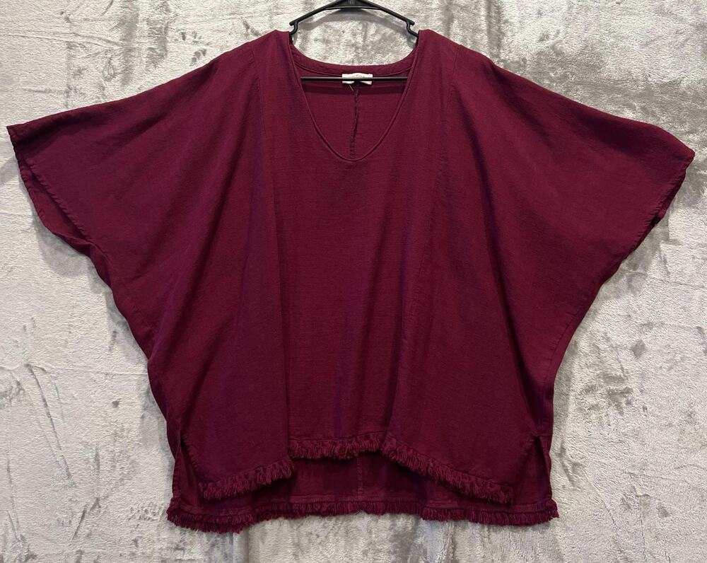 Umgee Burgundy V-Neck Dolman Sleeve Blouse